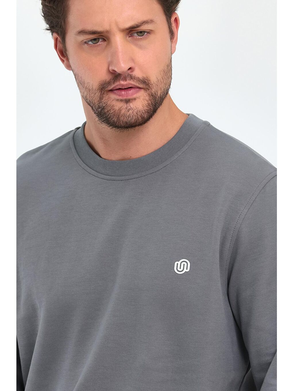 Haki Doubleface Bisiklet Yaka Erkek Sweatshirt-2