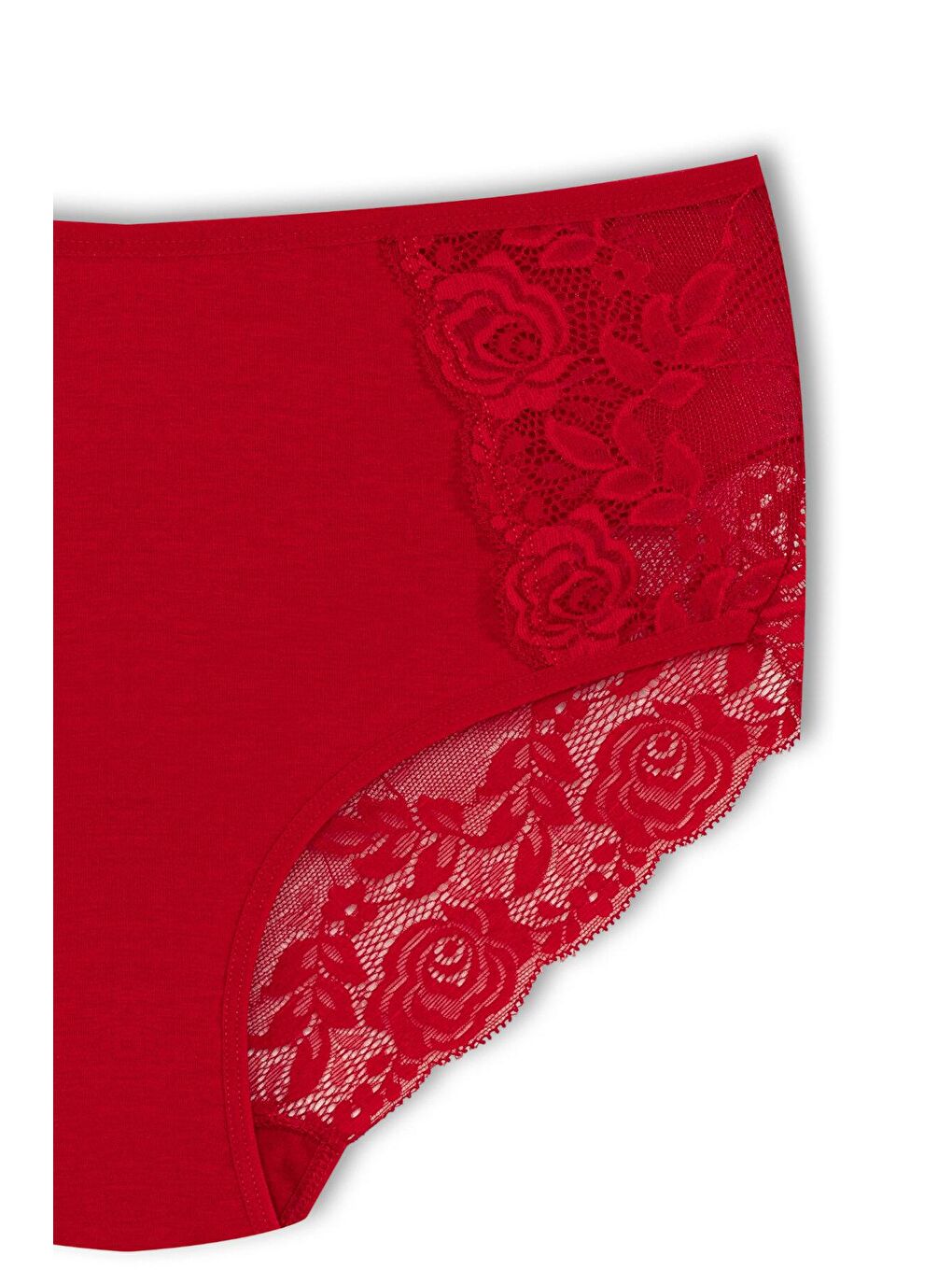 Kırmızı Pamuklu Ön Yanlar ve Arka V Dantel Detay Yüksek Bel Büyük Beden Kadın Külot 3'lü-4