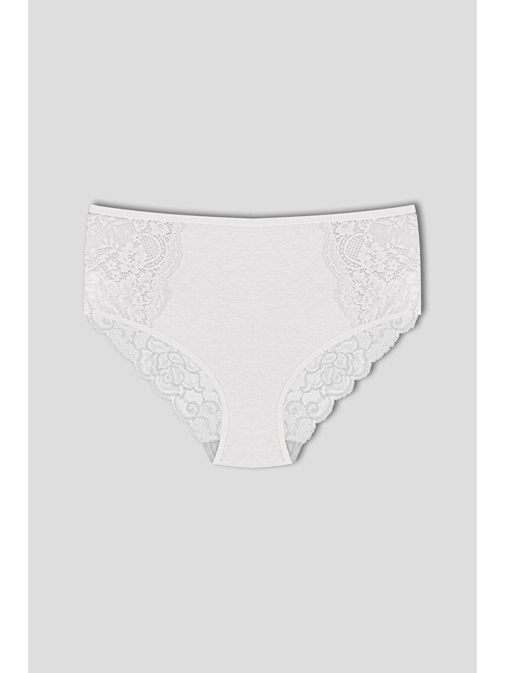 Beyaz Pamuklu Ön Yanlar ve Arka V Dantel Detay Yüksek Bel Büyük Beden Kadın Külot