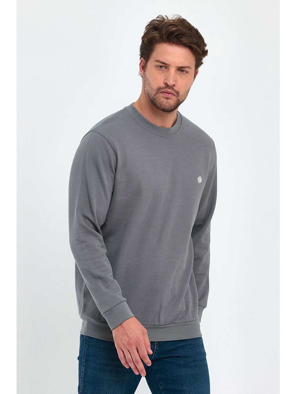 Haki Doubleface Bisiklet Yaka Erkek Sweatshirt-3