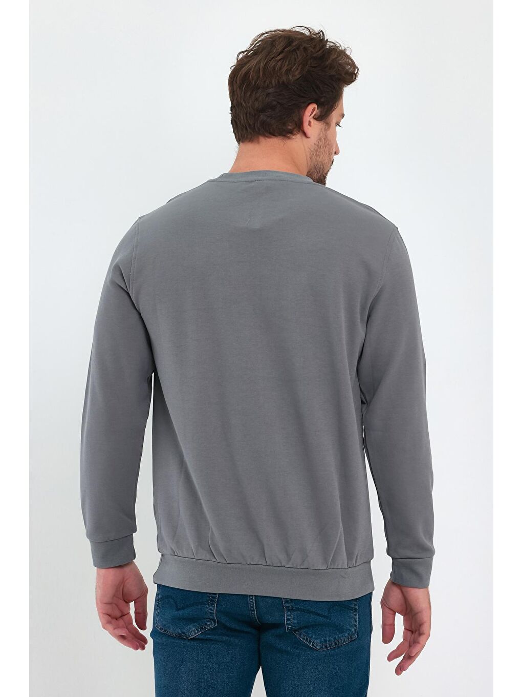 Haki Doubleface Bisiklet Yaka Erkek Sweatshirt-4