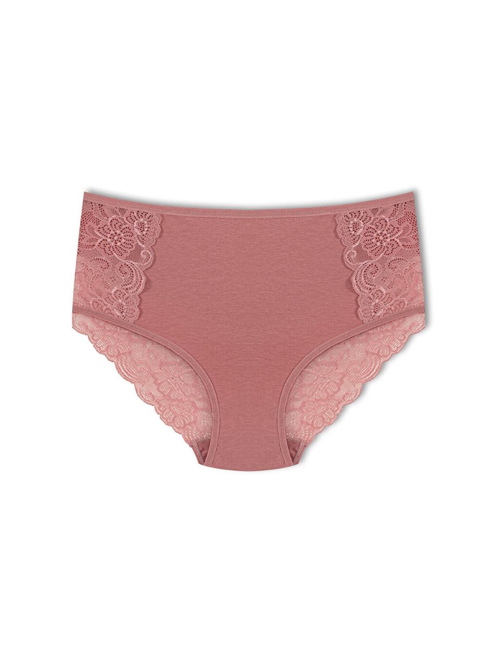 Bej Pamuklu Ön Yanlar ve Arka V Dantel Detay Yüksek Bel Büyük Beden Kadın Külot