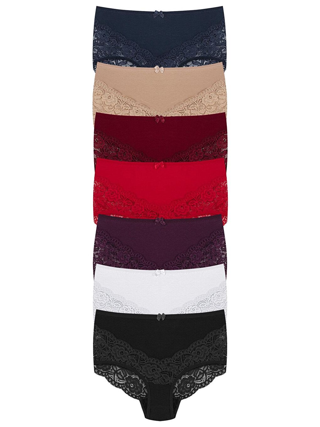 Karışık Pamuklu Arkası ve Önü V Dantel Yüksek Bel Büyük Beden Kadın Külot 7'li