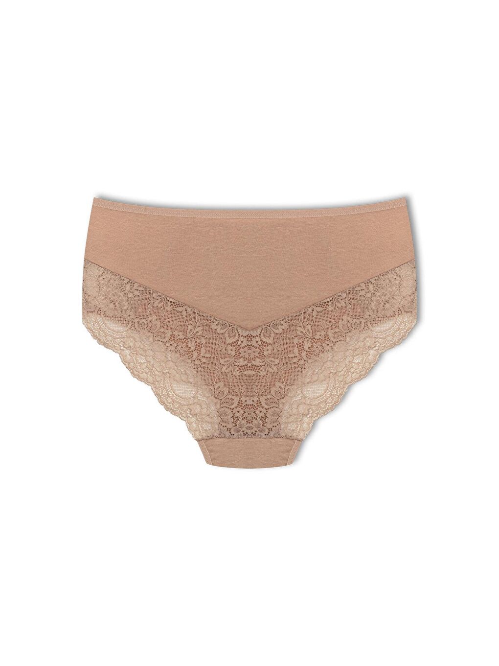 Kahverengi Pamuklu Ön Yanlar ve Arka V Dantel Detay Yüksek Bel Büyük Beden Kadın Külot-1