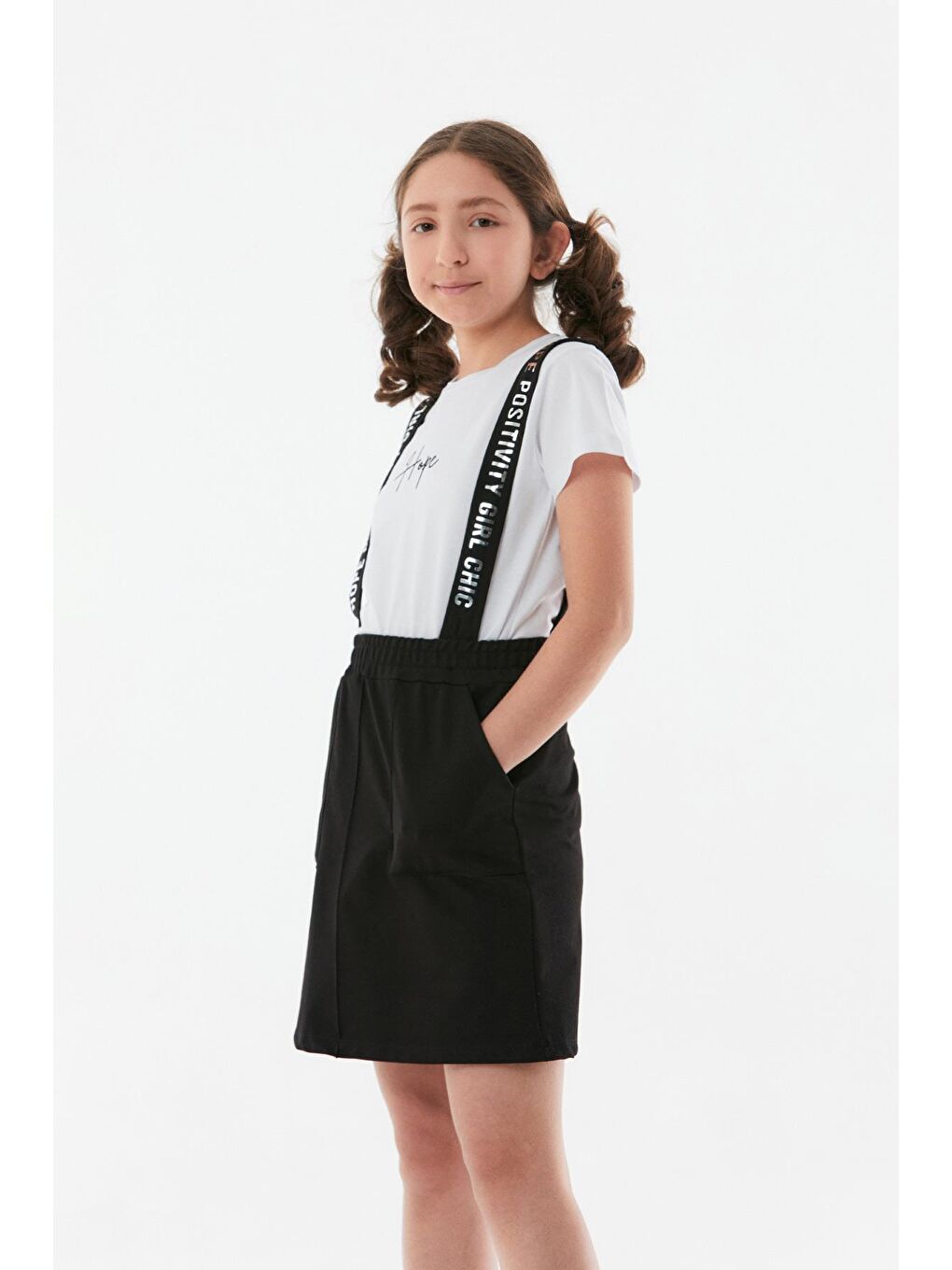 Siyah Hope Yazı Baskılı Kız Çocuk Salopet Takım-2