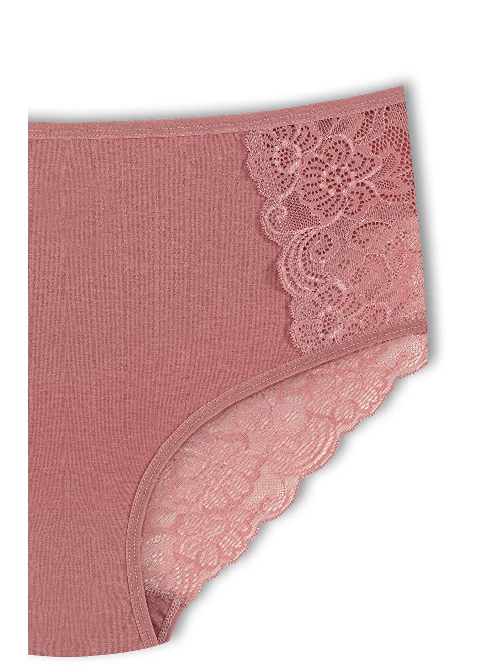 Bej Pamuklu Ön Yanlar ve Arka V Dantel Detay Yüksek Bel Büyük Beden Kadın Külot-2