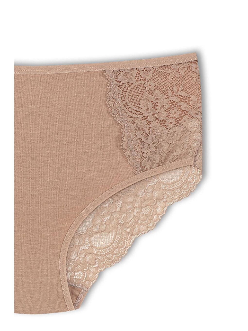 Kahverengi Pamuklu Ön Yanlar ve Arka V Dantel Detay Yüksek Bel Büyük Beden Kadın Külot-2