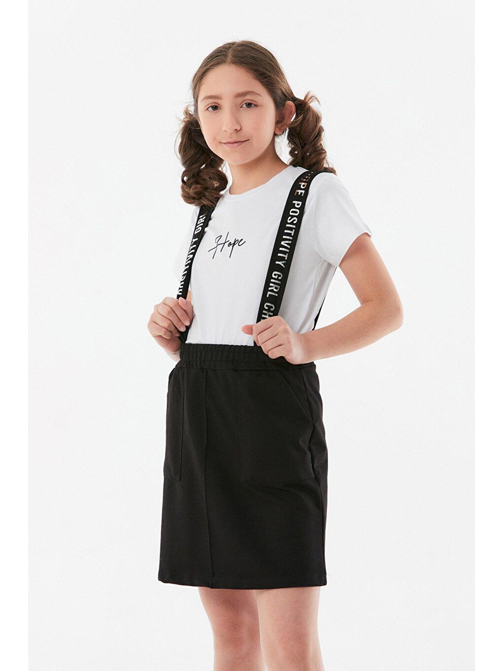 Siyah Hope Yazı Baskılı Kız Çocuk Salopet Takım-3