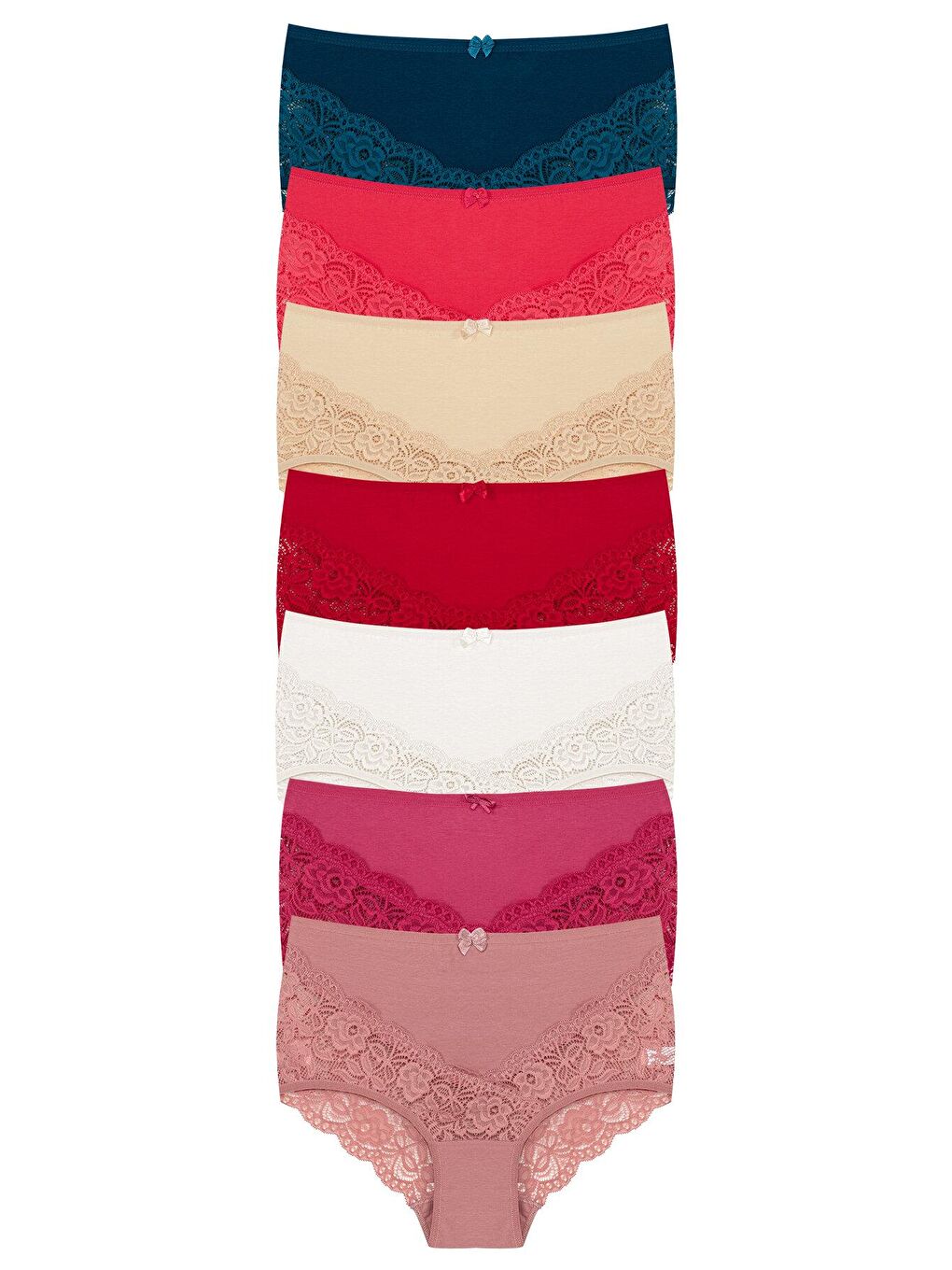 Karışık Pamuklu Arkası ve Önü V Dantel Yüksek Bel Büyük Beden Kadın Külot 7'li