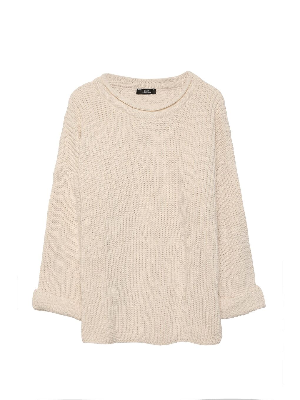 Bisiklet Yaka Örgü Kazak Ekru-1