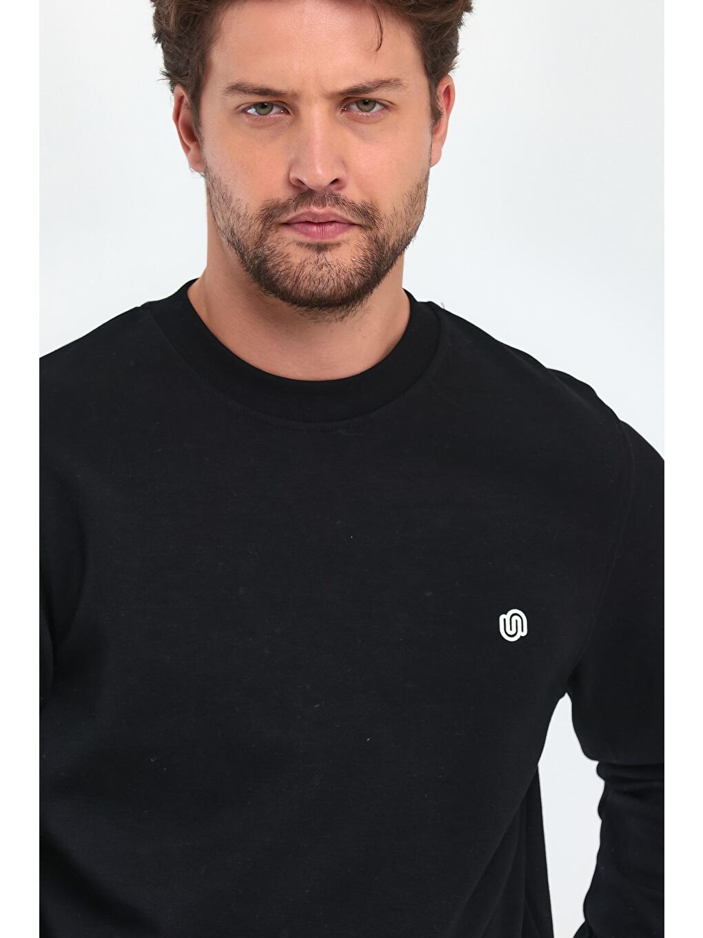 Siyah Doubleface Bisiklet Yaka Erkek Sweatshirt-3