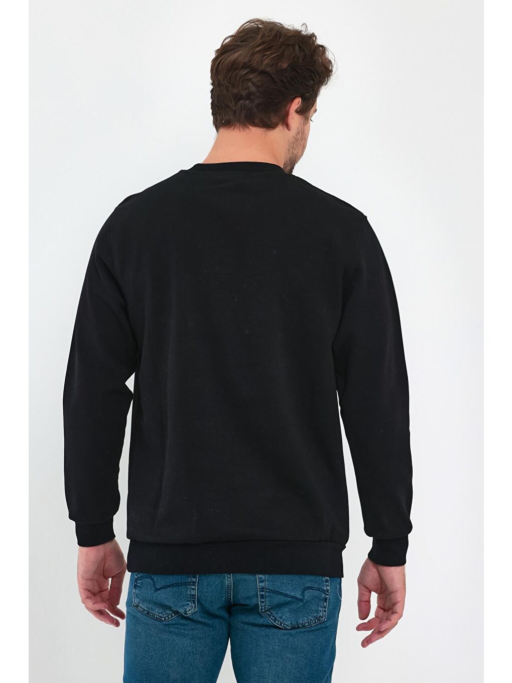 Siyah Doubleface Bisiklet Yaka Erkek Sweatshirt-4