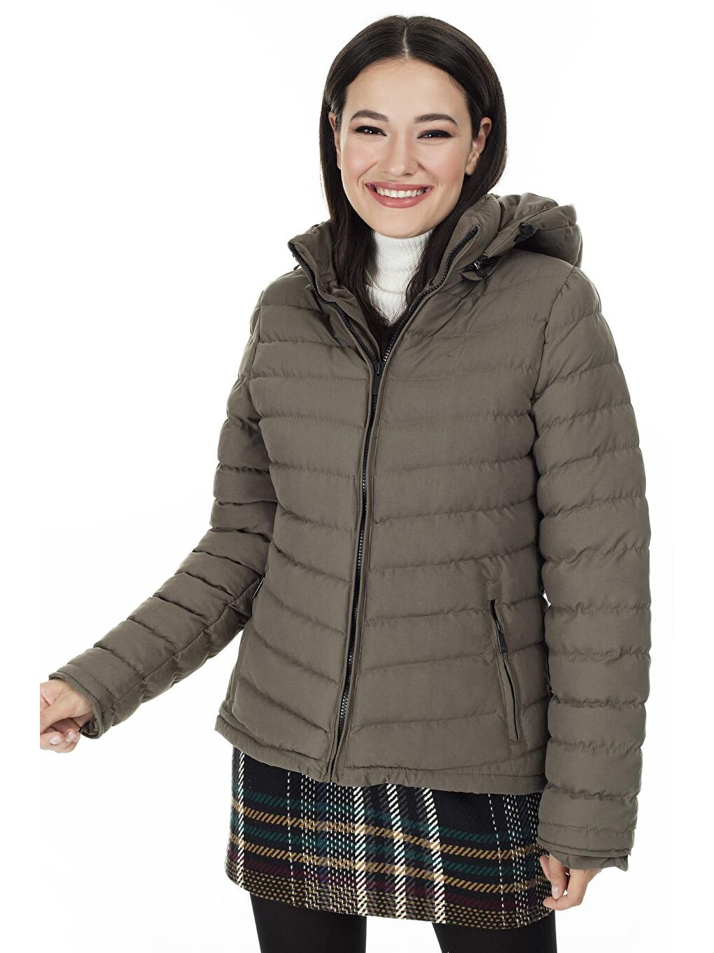 Haki Kapüşonlu Ekstra Dar Kesim Şişme Mont 5568080