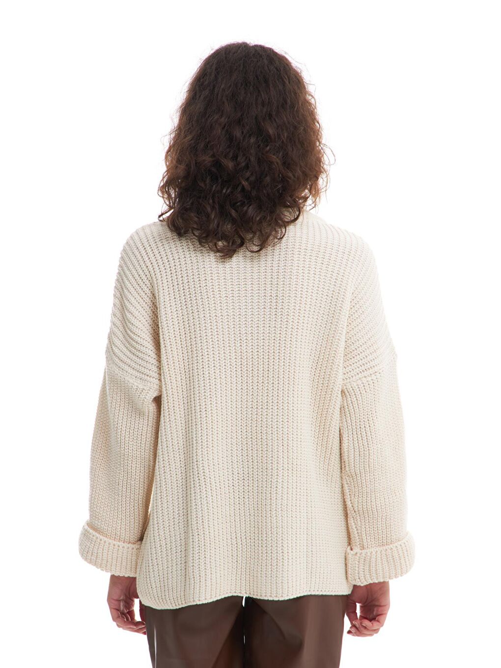 Bisiklet Yaka Örgü Kazak Ekru-4