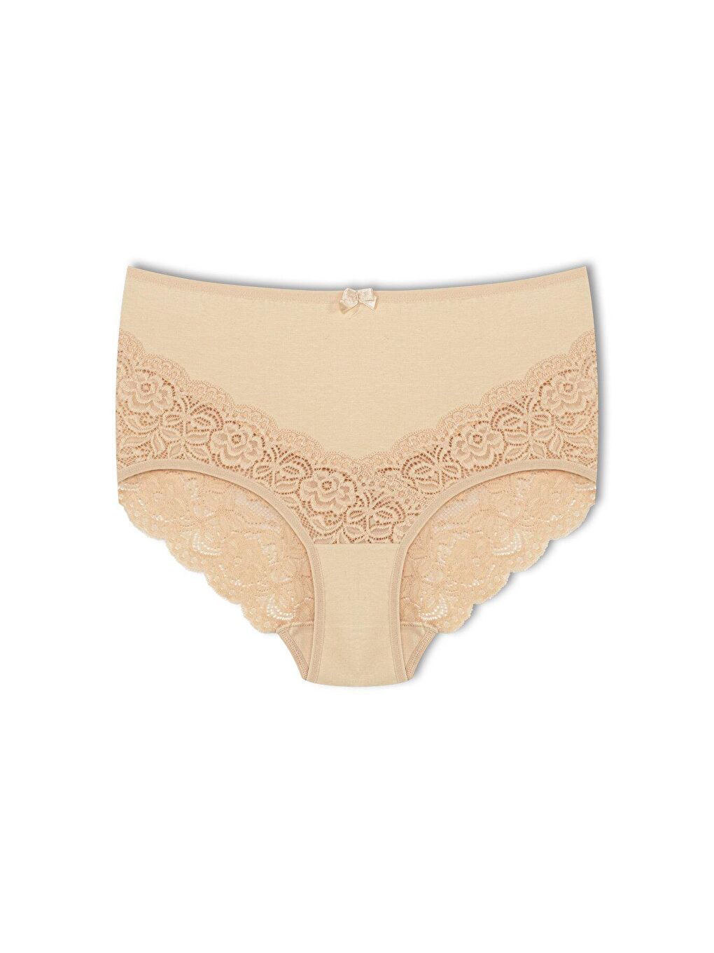 Bej Pamuklu Arkası ve Önü V Dantel Yüksek Bel Büyük Beden Kadın Külot 5'li-2