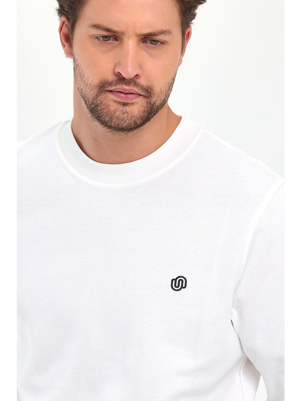 Ekru Doubleface Bisiklet Yaka Erkek Sweatshirt-2