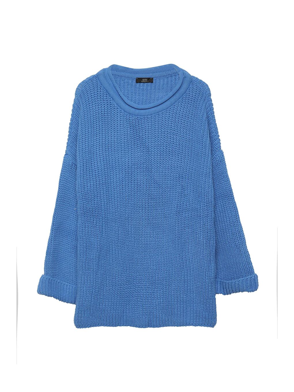 Bisiklet Yaka Örgü Kazak Mavi-1