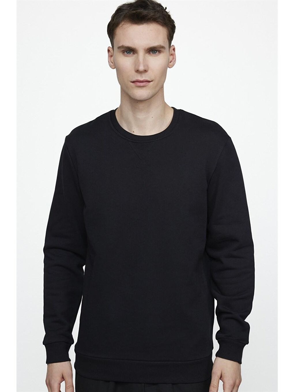 Pamuk Bisiklet Yaka Basıc Unisex Siyah Sweatshirt