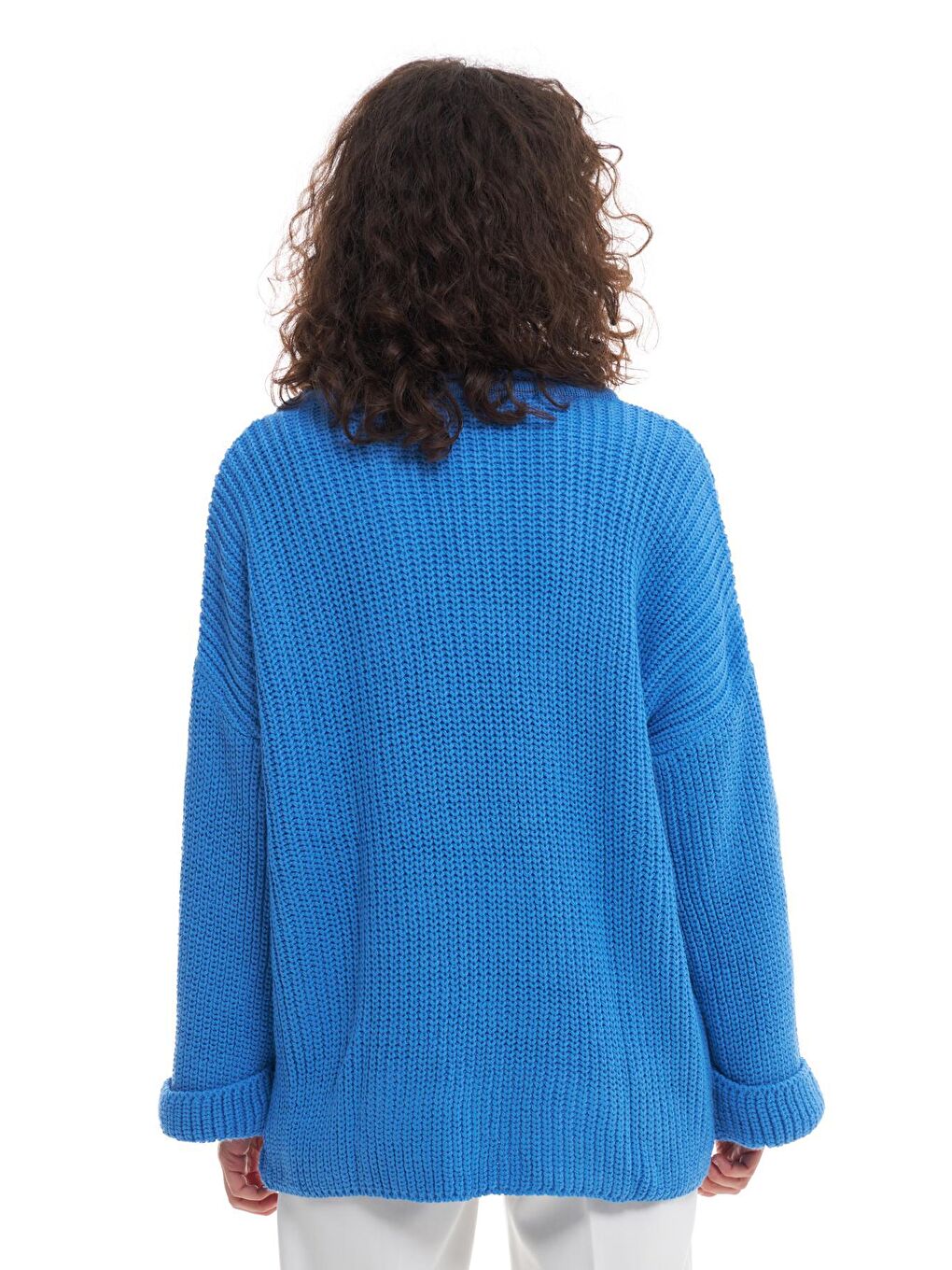 Bisiklet Yaka Örgü Kazak Mavi-4