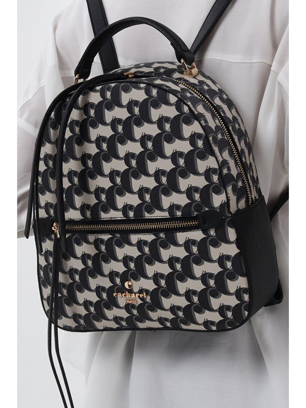 Siyah Kadın Desenli Sırt Çantası-4