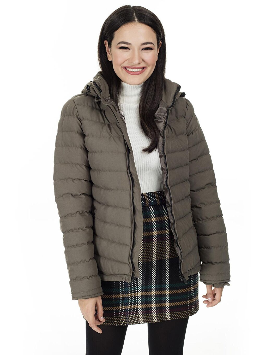 Haki Kapüşonlu Ekstra Dar Kesim Şişme Mont 5568080-2