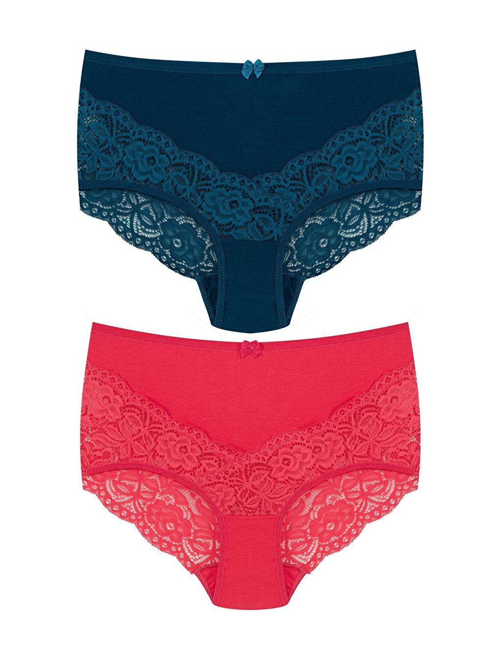 Petrol Pamuklu Arkası ve Önü V Dantel Yüksek Bel Büyük Beden Kadın Külot 2'li