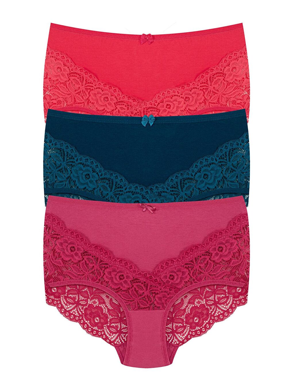 Karışık Pamuklu Arkası ve Önü V Dantel Yüksek Bel Büyük Beden Kadın Külot 3'lü