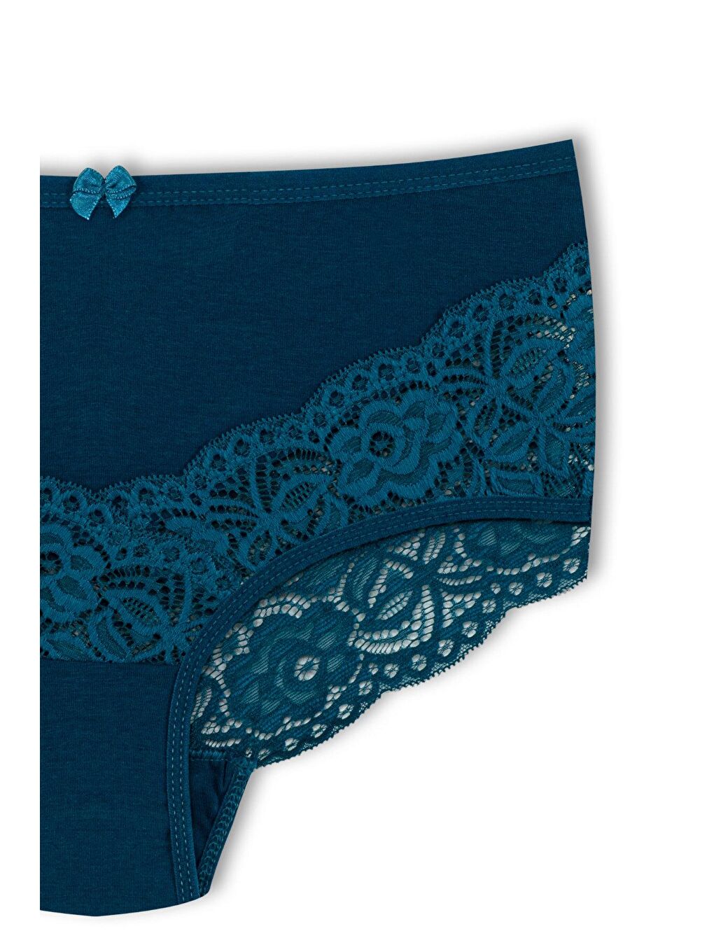 Petrol Pamuklu Arkası ve Önü V Dantel Yüksek Bel Büyük Beden Kadın Külot 2'li-4