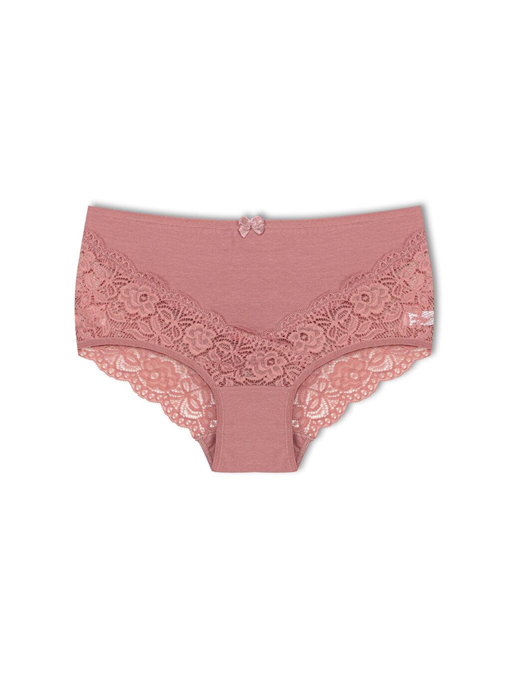 Bej Pamuklu Arkası ve Önü V Dantel Yüksek Bel Büyük Beden Kadın Külot