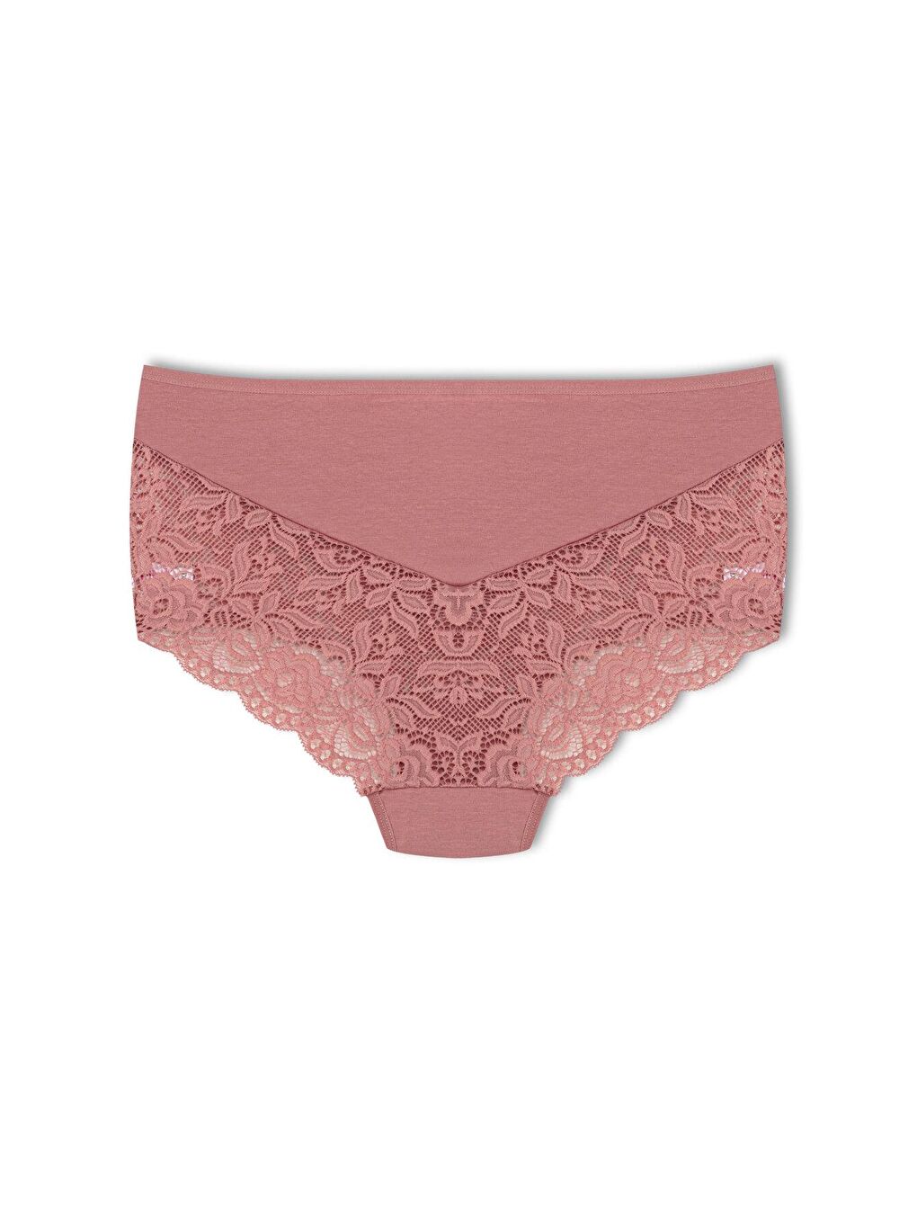 Bej Pamuklu Arkası ve Önü V Dantel Yüksek Bel Büyük Beden Kadın Külot-1