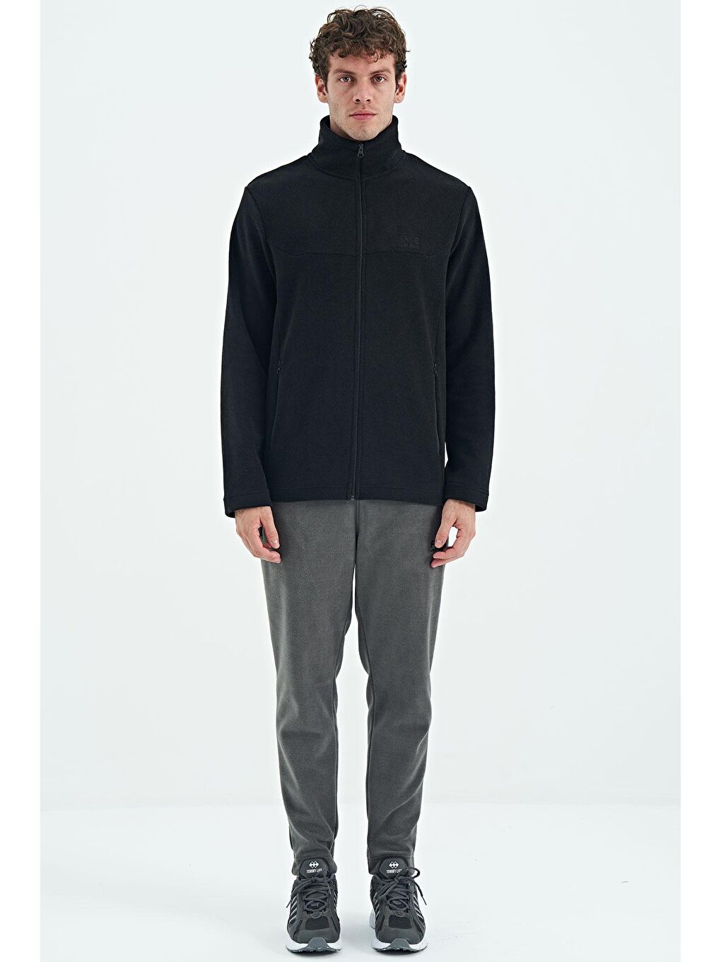 Koyu Gri Logo Nakışlı Bağcıklı Polar Erkek Jogger Eşofman Alt - 82109-1