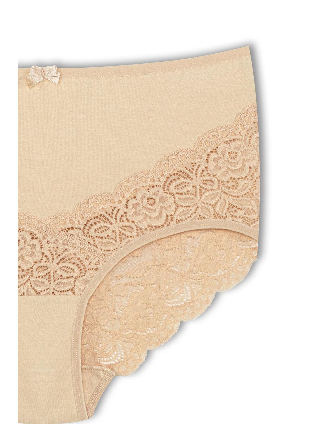 Bej Pamuklu Arkası ve Önü V Dantel Yüksek Bel Büyük Beden Kadın Külot-2