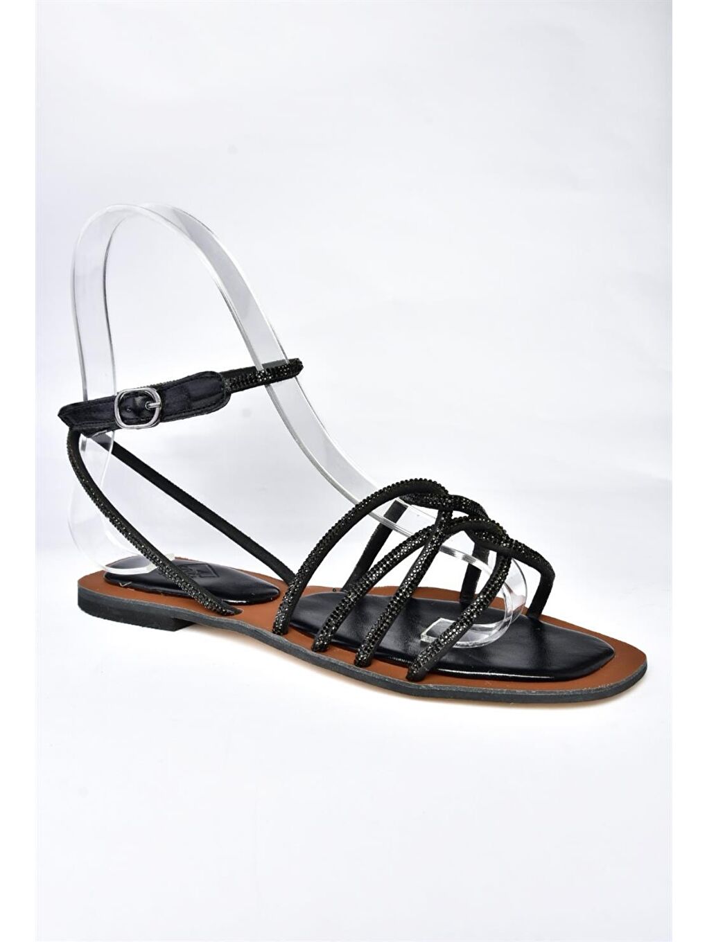 P380422209 Siyah Taşlı Kadın Sandalet-4