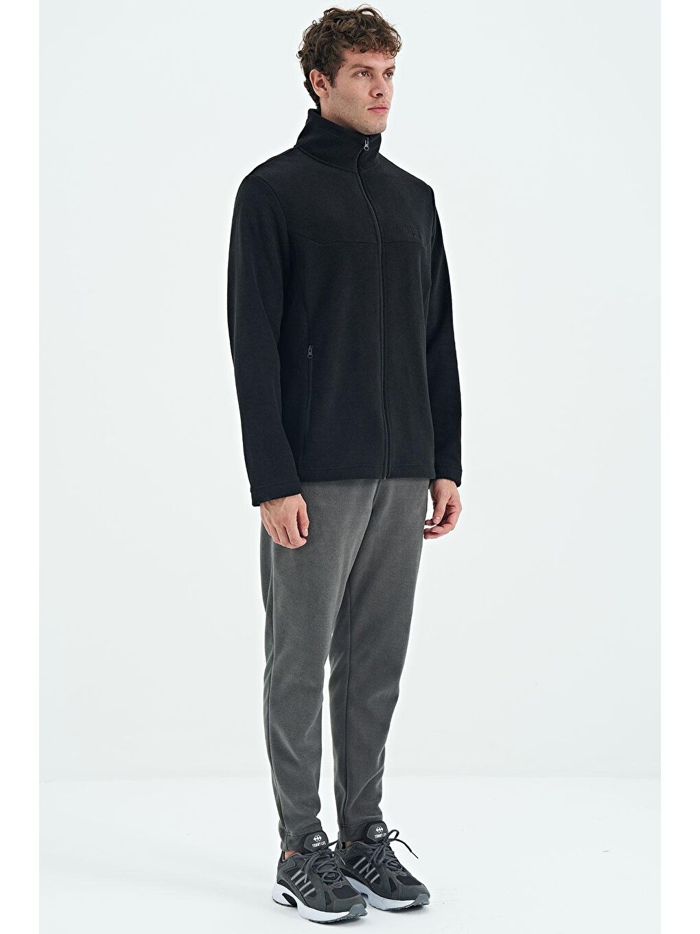 Koyu Gri Logo Nakışlı Bağcıklı Polar Erkek Jogger Eşofman Alt - 82109-3