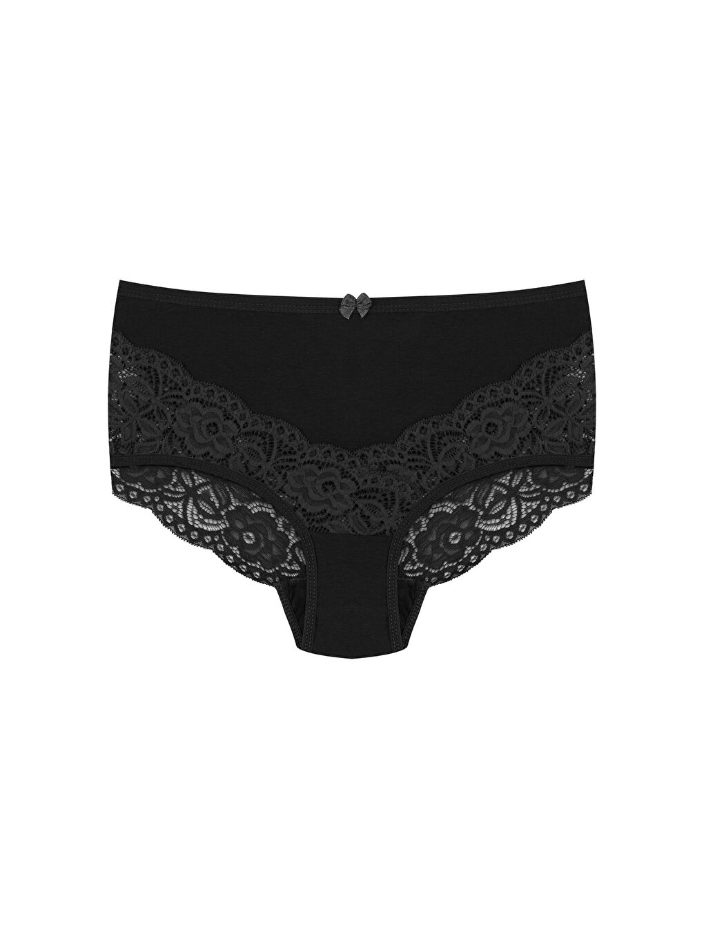 Siyah Pamuklu Arkası ve Önü V Dantel Yüksek Bel Büyük Beden Kadın Külot