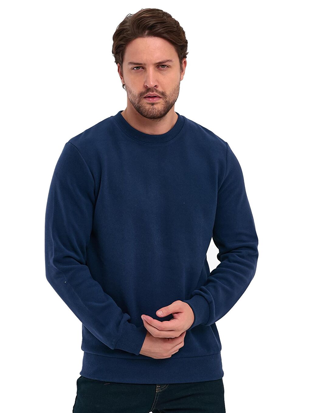 İndigo Selanik Bisiklet Yaka Erkek Sweatshirt