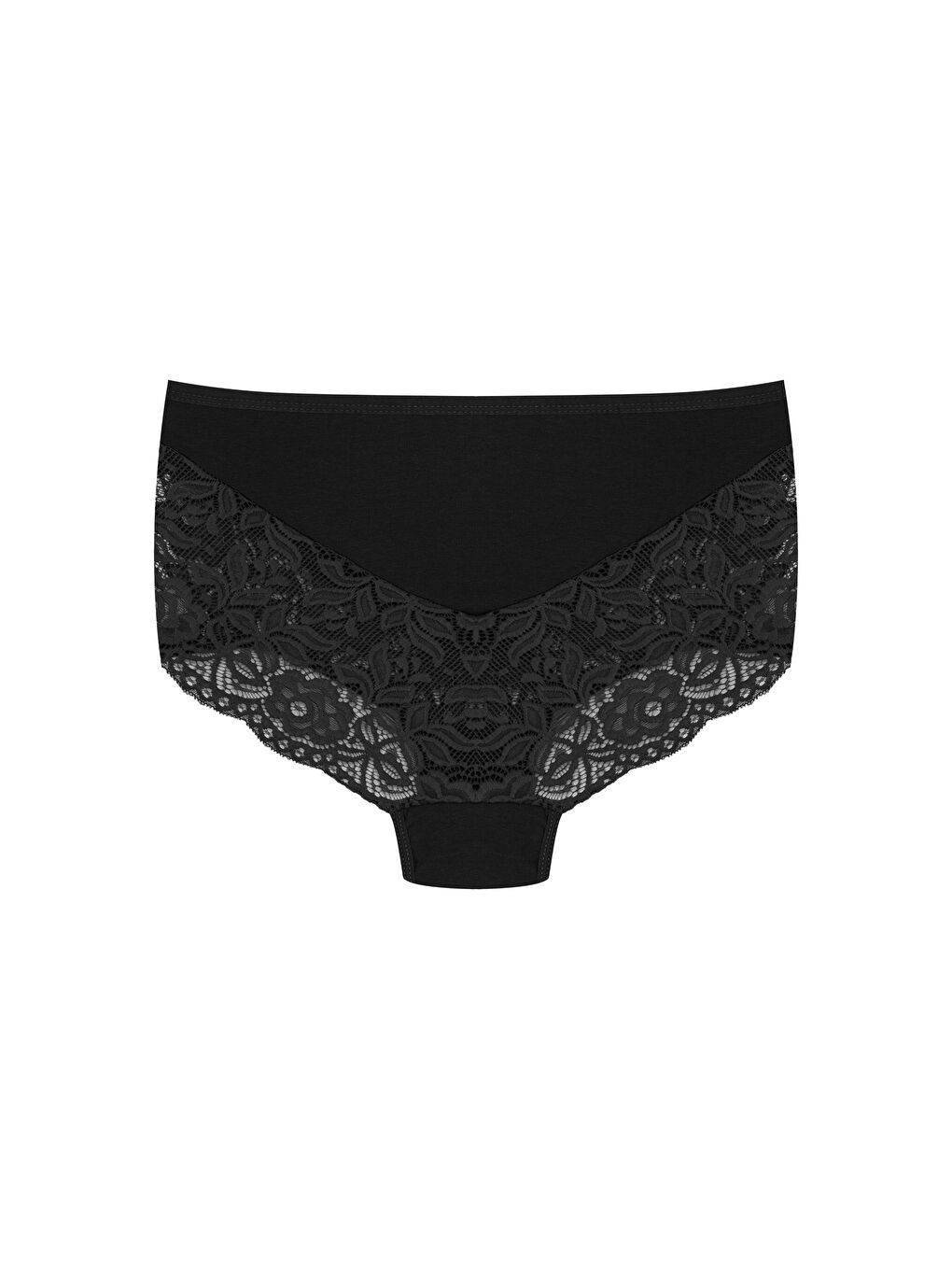 Siyah Pamuklu Arkası ve Önü V Dantel Yüksek Bel Büyük Beden Kadın Külot-1