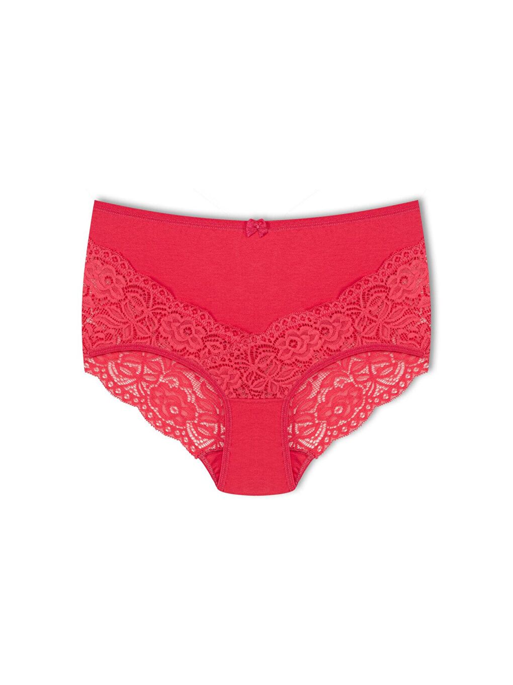 Kırmızı Pamuklu Arkası ve Önü V Dantel Yüksek Bel Büyük Beden Kadın Külot