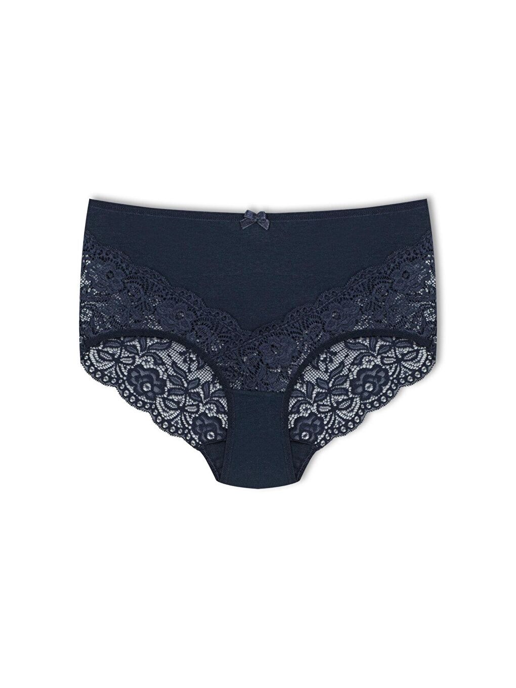 Lacivert Pamuklu Arkası ve Önü V Dantel Yüksek Bel Büyük Beden Kadın Külot