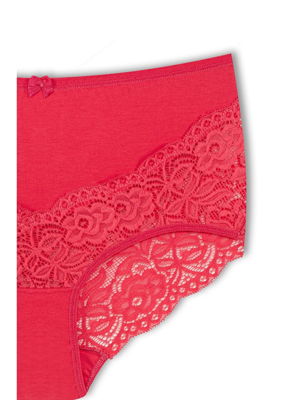 Kırmızı Pamuklu Arkası ve Önü V Dantel Yüksek Bel Büyük Beden Kadın Külot-2