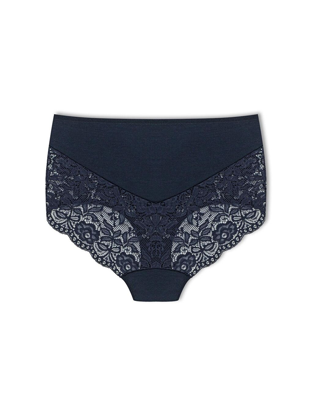 Lacivert Pamuklu Arkası ve Önü V Dantel Yüksek Bel Büyük Beden Kadın Külot-1