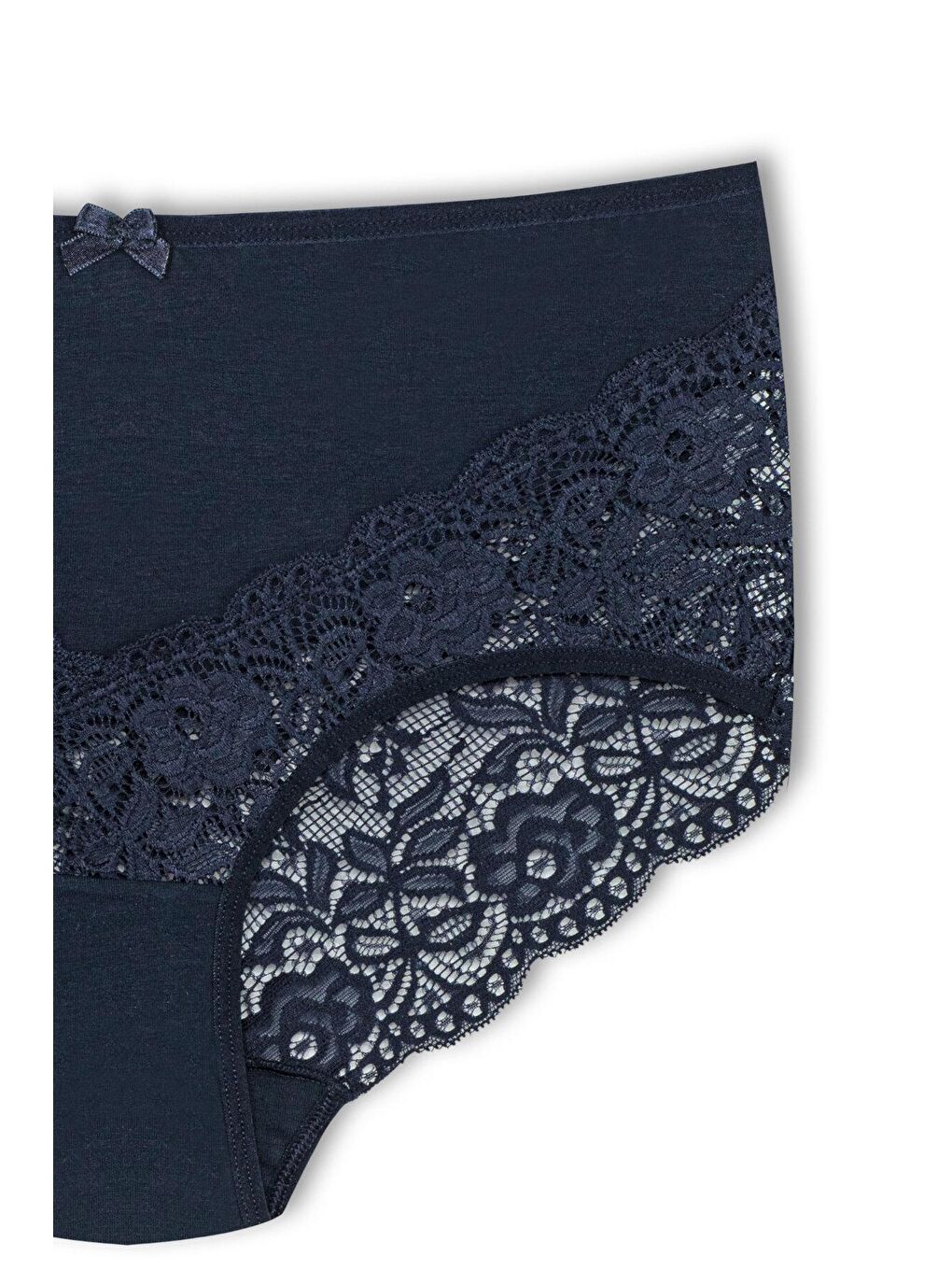 Lacivert Pamuklu Arkası ve Önü V Dantel Yüksek Bel Büyük Beden Kadın Külot-2