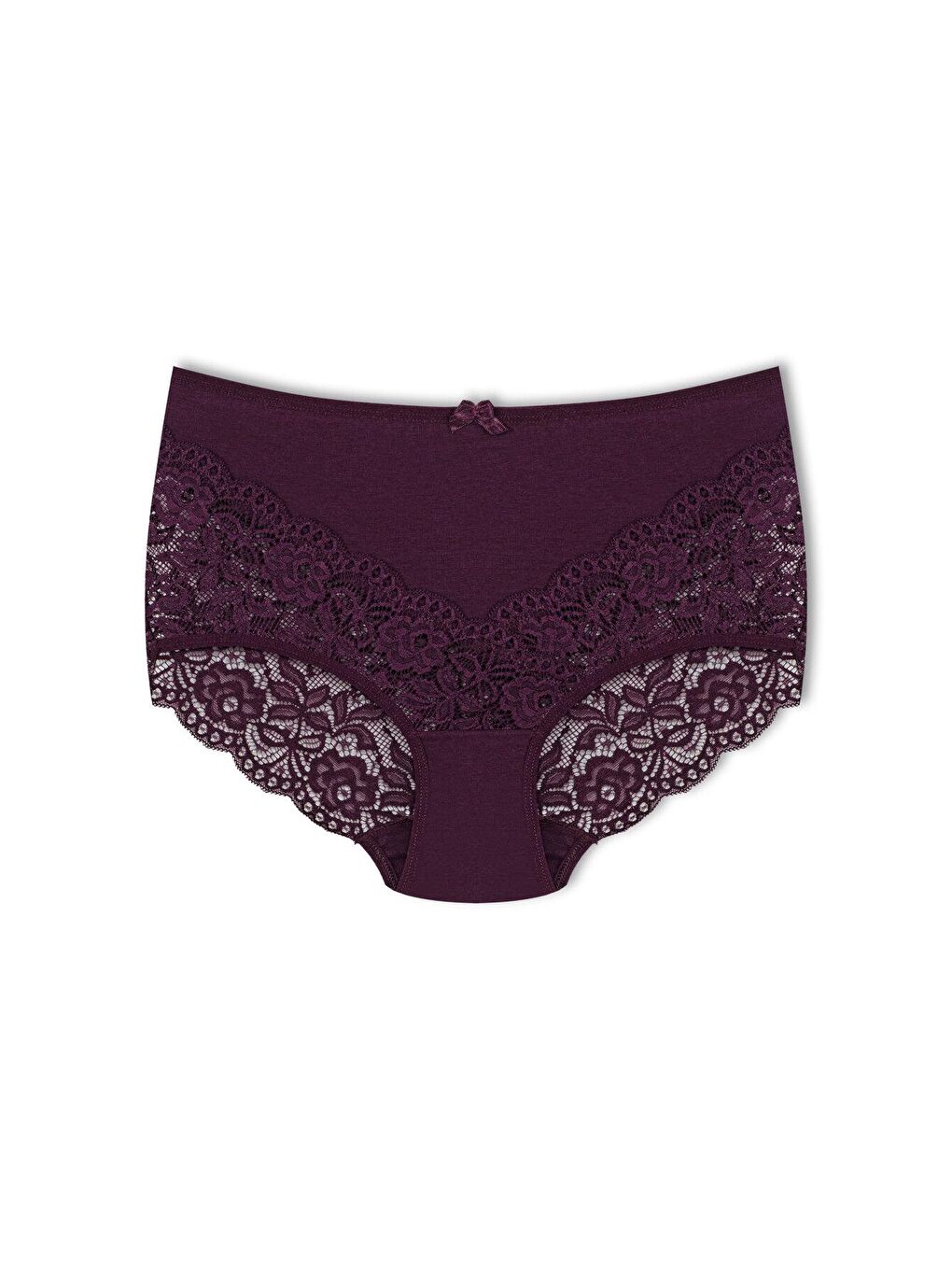 Mor Pamuklu Arkası ve Önü V Dantel Yüksek Bel Büyük Beden Kadın Külot