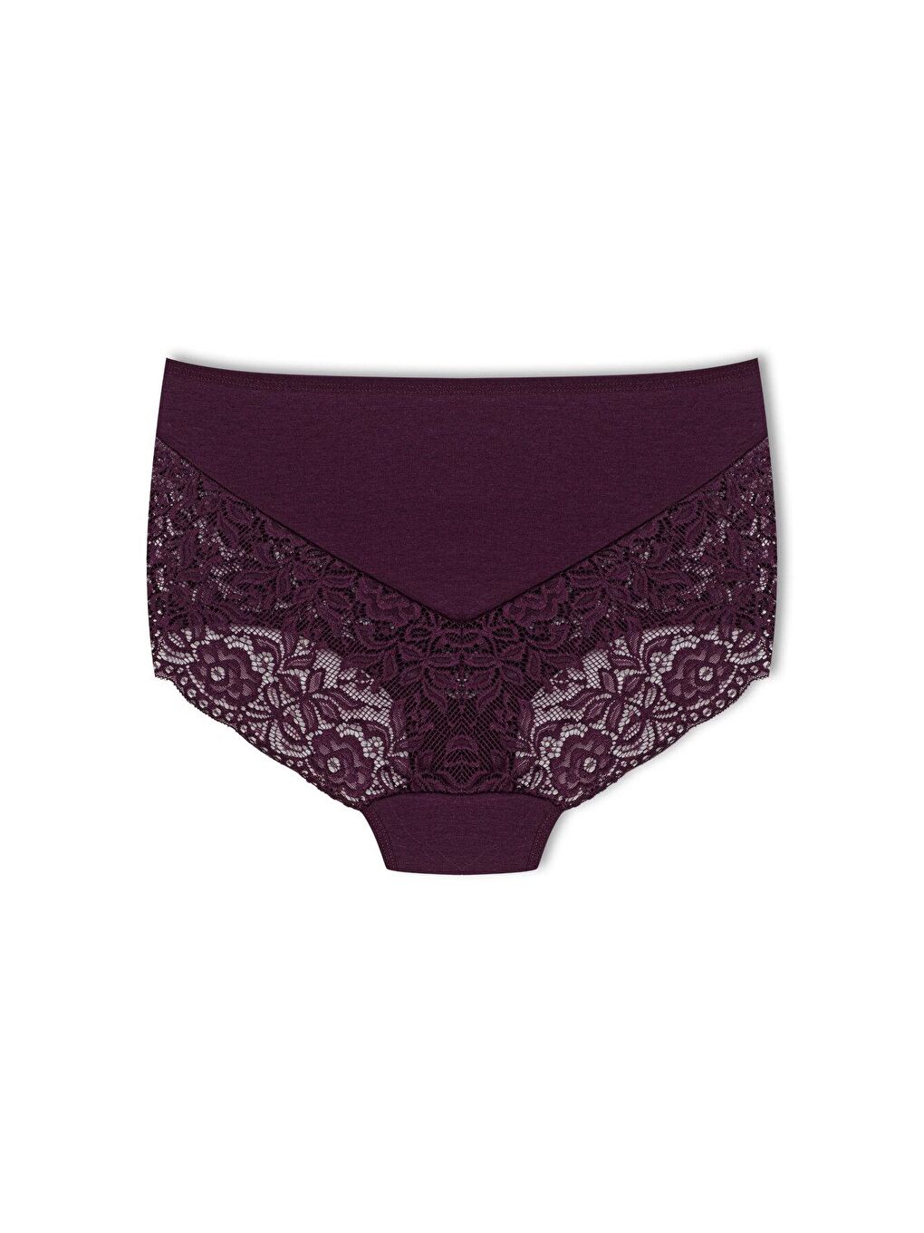 Mor Pamuklu Arkası ve Önü V Dantel Yüksek Bel Büyük Beden Kadın Külot-1