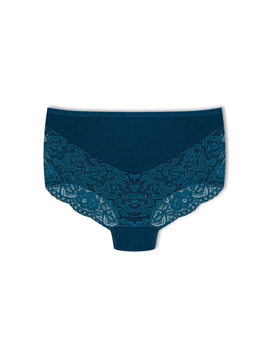 Petrol Pamuklu Arkası ve Önü V Dantel Yüksek Bel Büyük Beden Kadın Külot-1