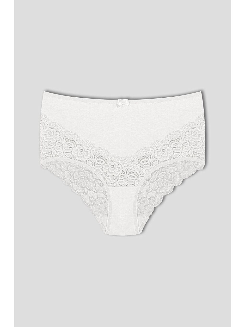 Ekru Pamuklu Arkası ve Önü V Dantel Yüksek Bel Büyük Beden Kadın Külot