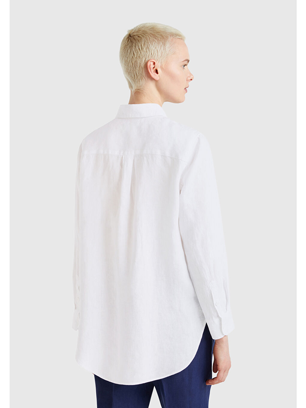 Kadın Beyaz %100 Keten Gömlek-2