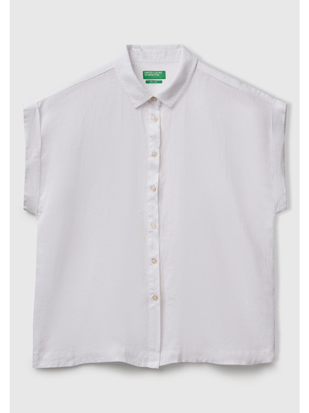 Kadın Beyaz %100 Keten Omuz Detaylı Kısa Kollu Gömlek-1