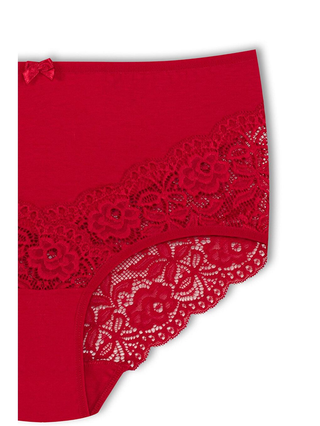 Kırmızı Pamuklu Arkası ve Önü V Dantel Yüksek Bel Büyük Beden Kadın Külot-2