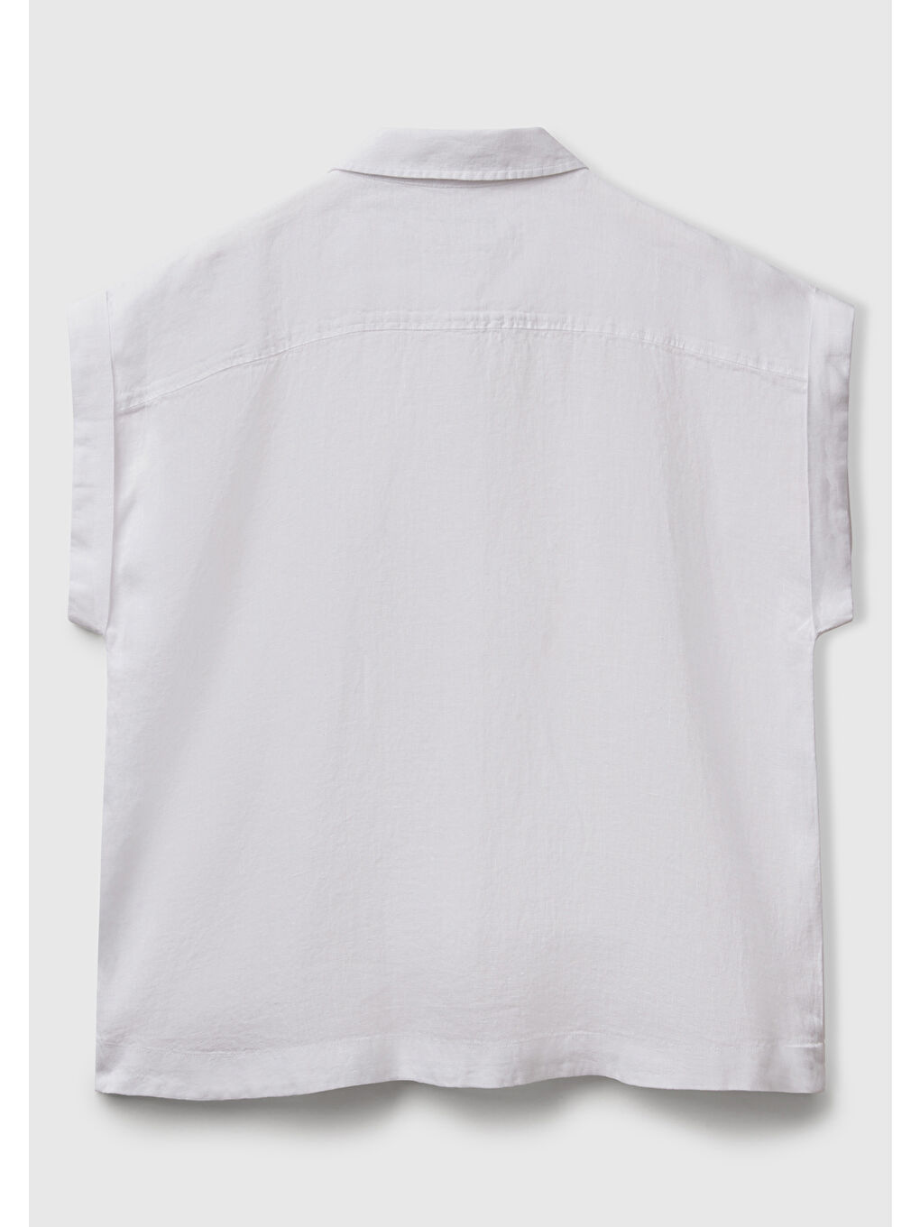 Kadın Beyaz %100 Keten Omuz Detaylı Kısa Kollu Gömlek-3